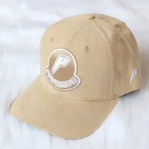 高品质时尚帽定制标志6面板麂皮棕褐色帽子男女通用运动帽P字母棒球帽