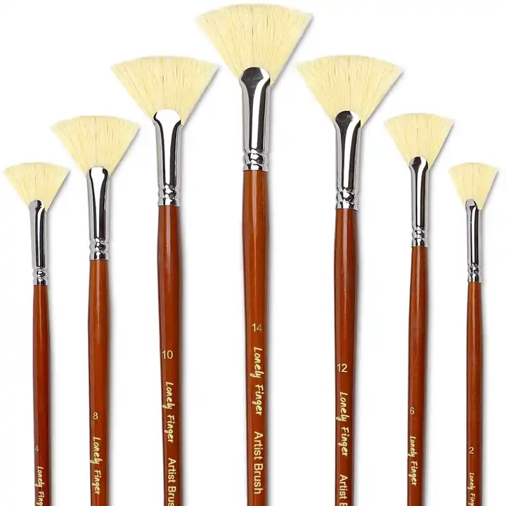 7pcs Fan Bristle Artist Paint Brush Set 100% Natural Chungking Hog
