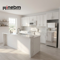 Ensemble d'armoires de cuisine en bois sur mesure de luxe, style Shaker moderne, avec îlot de rangement pour projet de villa