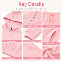 Ensemble de survêtement deux pièces décontracté et léger pour femme, rose pâle, avec sweat à capuche court zippé et pantalon large, personnalisable, vente en gros