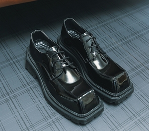 Men's New Thick Sole square <b>Head</b> British <b>Style</b> Cargo Shoes, Thick Sole Increase, Anti-slip Wear, Office Wedding Dress Shoes - Product Image 3