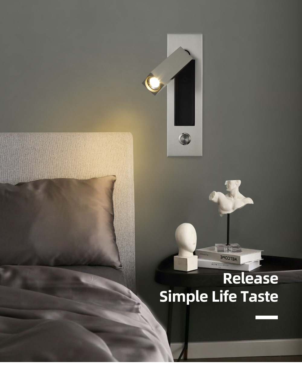 Morden Bedside For Bedroom Hotel Recessed Mounted 3w Led Reading Wall Lamp