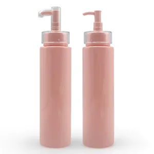 250ml pink color lotion pump bottle flat shampoo lotion bottle with lotion pump