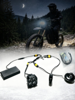 Faro LED Cuádruple TRONTECH de 24W con Bocina, Kit con Batería, Universal para Bicicleta Eléctrica y Motocicleta Todoterreno con Caja de Batería Externa