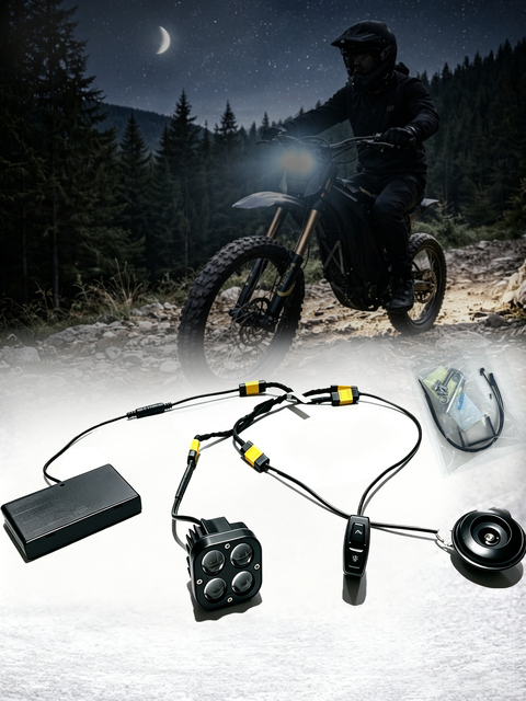 TRONTECH 24W Quad LED Headlight with Horn Battery Powered Kit Universal for E-Bike Electric Dirt Bike with External Battery Box