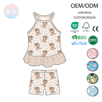 Ensemble de vêtements pour bébé en bambou sans manches à col halter, haut à volants floraux et short assorti, tenue d'été pour bébé, vêtements de maison OEKO-TEX