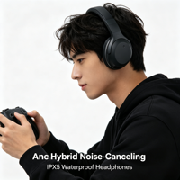 Headphone Over-Ear HD Stereo Sound 5.3 Tahan Air IPX5 Anc 20 Jam Waktu Putar Peredam Kebisingan Hibrida dengan Mode Transparansi