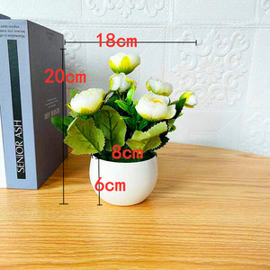 Bonsaï de roses artificielles à 6 têtes, fleurs en soie diamantées, pot de fleurs d'intérieur, décoration, cadeau - Product Image 2