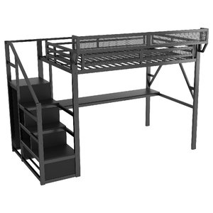Lit mezzanine pleine taille avec bureau et station de charge, lit mezzanine avec escalier et éclairage pour enfants et adolescents, dortoir, ODM/OEM disponible - Product Image 3