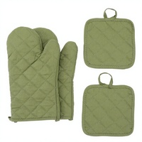Ensemble de maniques de cuisine et de protège-plats imprimés verts, isolants thermiquement, en coton, couleur unie, écologiques, durables et compatibles lave-vaisselle