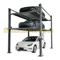 Elevador de Autos de 4 Postes y Triple Nivel, Capacidad de 5500 Libras por Nivel, Apilador de Tres Autos para Uso en Garajes