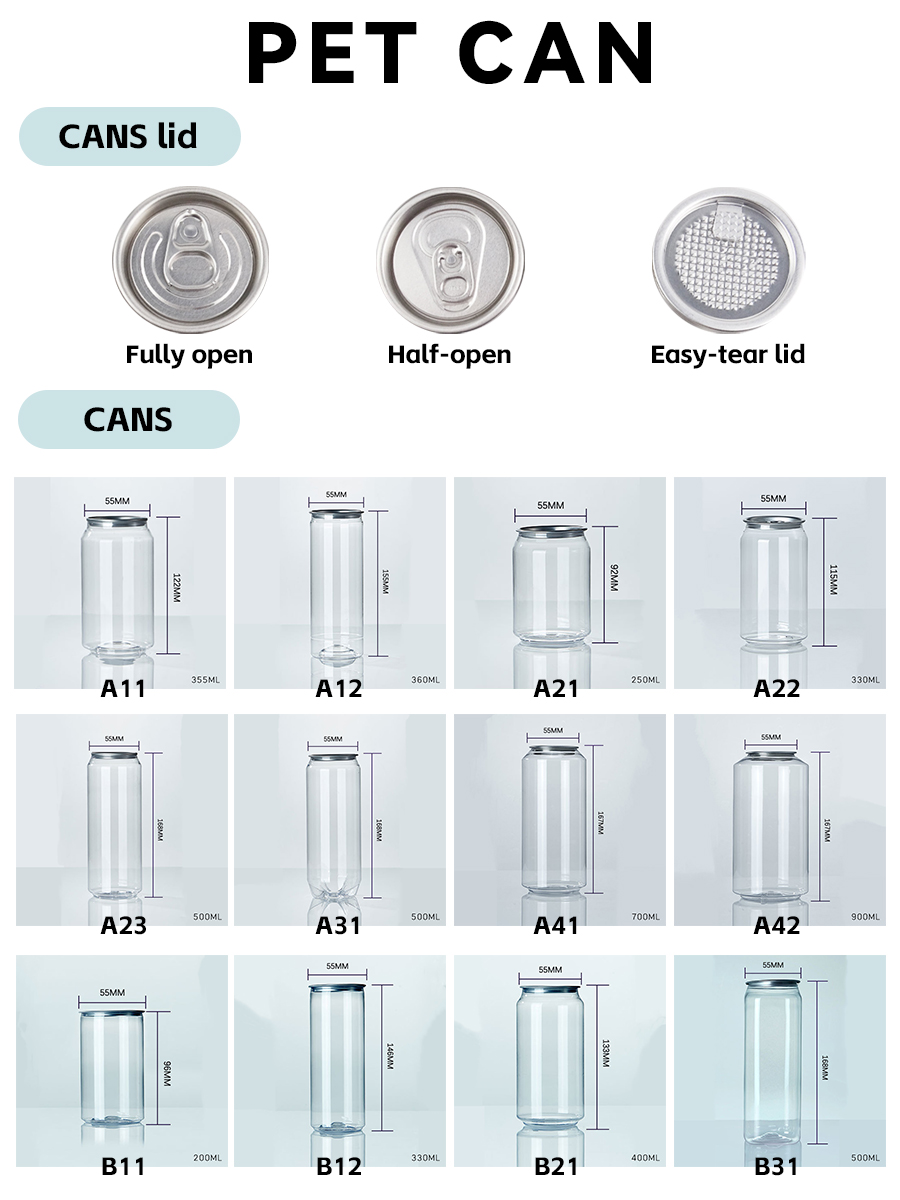 Nicro Factory Price Custom Logo Printing Clear Plastic Jar PET Can with Aluminium Lid Juice Bottle Coffee Beverage Packaging Jar