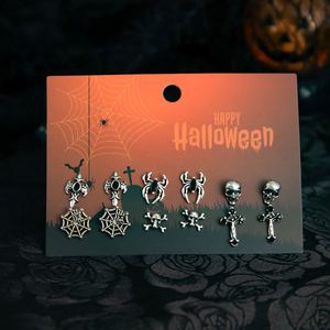 6 Pairs Goth Red Crystal Skull Spider Metal Drop <b>Earrings</b> Set Women Halloween Creative Cross Rose <b>Piercing</b> <b>Earring</b> Jewelry - Product Image 3