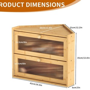 Armoire de rangement pour pain en bambou à 2 niveaux avec porte en verre, organisateur alimentaire de cuisine, couleur naturelle - Product Image 5