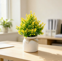 Nouvelles décorations de bureau en bonsaï vert, fleurs artificielles écologiques pour mariage, ornements en pot en corde plastique lavande à 31 mailles