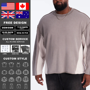 Sudadera KingSen para hombre de felpa francesa gruesa con bloques de color, cuello redondo, estilo oversize, lavado vintage, costuras expuestas y bajo sin rematar. - Product Image 2