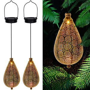 Linterna Retro decorativa con energía Solar con mango Navidad jardín flor forma de gota luces para patio árbol valla Patio jardín