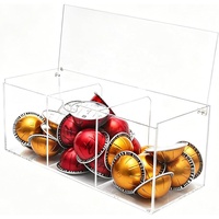 Organisateur de dosettes de café en acrylique avec couvercle, rangement transparent à 3 compartiments pour bar à café, pour capsules individuelles et portions de crème
