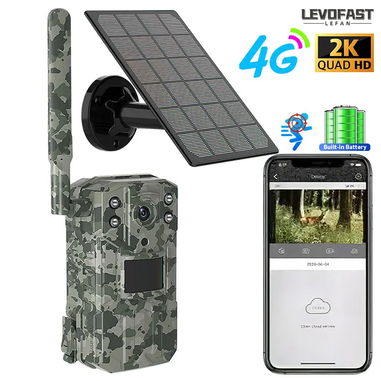 LEVOFAST 4G Outdoor 2K 4MP HD IP66 Infrared Hunting Trail Trap Wireless Camera for Night Vision Wireless Wildlife Camera