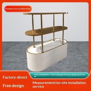 Vitrina de Madera Maciza Personalizada para Pan, Pasteles y Postres, Estante Curvo de Dos Caras de Varias Capas, Forma Ovalada Blanca/Dorada - Product Image 4