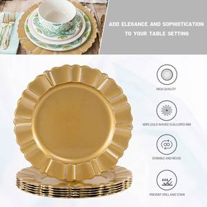 Assiettes de présentation jetables personnalisées en acrylique transparent de 13 pouces, motifs floraux or, noir et argent, 50 pièces, vente en gros, pour mariage - Product Image 3