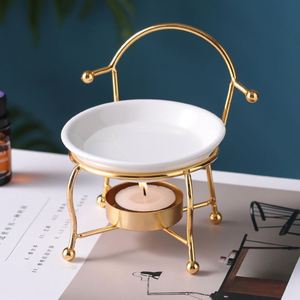 Quemador de vela creativo delicado romántico soporte de incienso de Metal de cerámica quemador de aceite dorado para meditación - Product Image 1