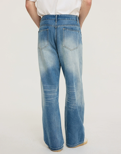 ODM OEM Unisex <span class=keywords><strong>uomo</strong></span> donna a vita alta Vintage Baggy mamma Denim <span class=keywords><strong>Jeans</strong></span> ricamati Monkey Wash Whisker elegante con bottone rivetto intrecciato - Product Image 6