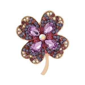 Broches de Moda con Diamantes de Imitación, Broche de Trébol de Cuatro Hojas, Accesorio de Fiesta para Mujer, Rosa, Morado, Verde, Bisel de Aleación de Zinc, 4.5x3.5 cm - Product Image 5
