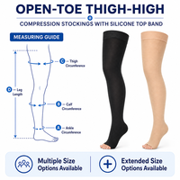 Bas de contention médicaux 20-30 mmHg, hauteur cuisse, à bout ouvert, avec bande supérieure en silicone, soutien gradué, OEM, marque privée