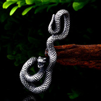Collar de acero inoxidable estilo Hip hop vintage para hombre, colgante de serpiente negra