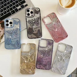 Coque de téléphone portable en TPU souple avec strass papillon pour <span class=keywords><strong>iPhone</strong></span> <span class=keywords><strong>11</strong></span> 12 13 14 15 16 17 Pro Max Series, étui plaqué pour téléphone portable - Product Image 2