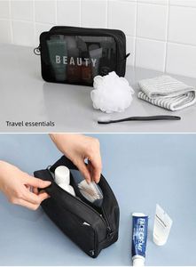 New Women Zipper Clear <b>Makeup</b> <b>Bags</b> <b>Transparent</b> Bathroom Mesh Shower Wash <b>Bag</b> Large Pink Cosmetic Toiletry Travel Storage Pouch - Product Image 5