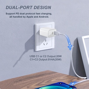 อะแดปเตอร์ชาร์จเร็วแบบพกพา HNT Wholesale Dual Port PD 20W USB-C Type-C สีขาวและสีดำ สำหรับ Android และ <span class=keywords><strong>IOS</strong></span> - Product Image 2