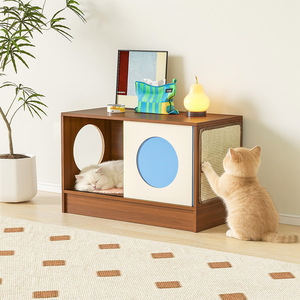 Three In One <b>Cat</b> House Solid Wood TV Stand With Scratching Pad And Sleeping Area For <b>Cats</b> - Product Image 2