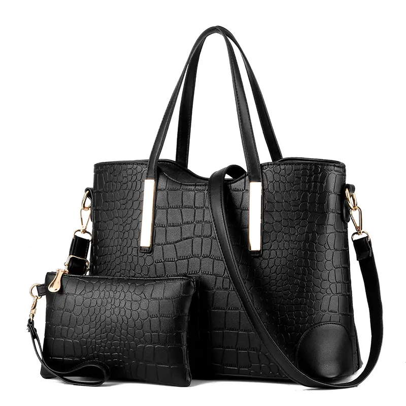 Ladies Bags Wholesale Fashion One Shoulder Handbag Crocodile Pattern PU Leather 2 Sets Handbag And Purse