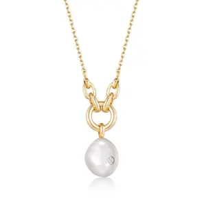 Gemnel 925 silver fashion jewelry sparkle pendant freshwater pearl charm necklace for women