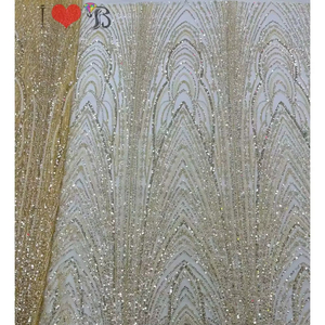 Le plus récent tissu de robe de mariée perlée colorée et de luxe perle dentelle tissu <span class=keywords><strong>maille</strong></span> exquise dentelle perlée pour mariage - Product Image 1