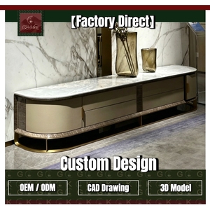 Console <span class=keywords><strong>TV</strong></span> en marbre blanc veiné GOLDKING, style moderne et luxueux, façade incurvée, armoire beige, base dorée, découpe sur mesure OEM - Product Image 1