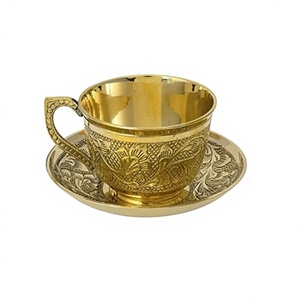 Maravilloso diseño, taza de té y platillo de latón de Color dorado, forma y tamaño personalizados, platillo de taza de té para uso en restaurante - Product Image 1