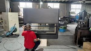 Insert de <span class=keywords><strong>cheminée</strong></span> à bois moderne <span class=keywords><strong>double</strong></span> <span class=keywords><strong>face</strong></span> en acier inoxydable de 1200 mm, intégré, écoénergétique, 26 kW, pour villas et hôtels - Product Image 2