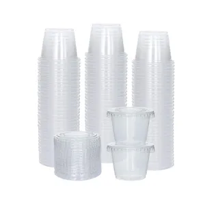 Petits récipients ronds en plastique de trempage de 1oz, tasses de Portion de Sauce à emporter jetables avec couvercles