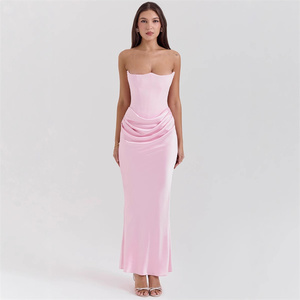 2025 nuevo <span class=keywords><strong>tubo</strong></span> rojo Top Fishbone Sexy ajustado cola de pez <span class=keywords><strong>vestido</strong></span> de noche Color sólido vestidos largos para mujer - Product Image 4
