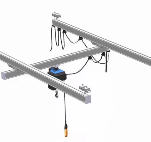 Electric double girder under-slung rail-passing crane for maintain and repair coal mills
