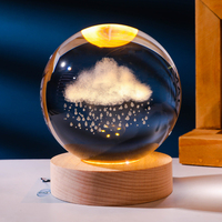 Boule de cristal 3D avec gravure laser intérieure, ornement artisanal créatif, petite veilleuse, éclairage chaleureux, cadeau