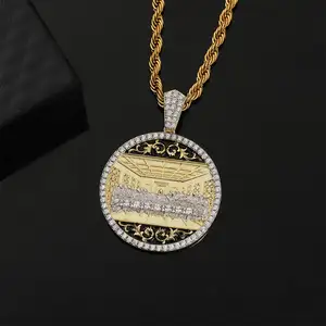 도매 힙합 사용자 정의 투톤 14k 금도금 전체 라운드 지르콘 다이아몬드 라운드 마지막 만찬 펜던트