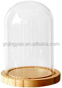 透明ガラスディスプレイカバードーム型クローシュ、穴付き、天然木製ベース - Product Image 5