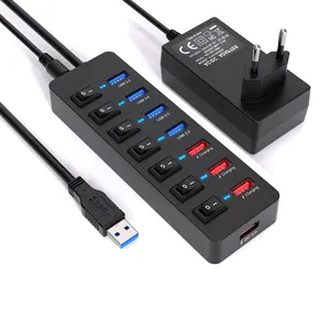 Individual Power switches 4Ports Data USB 3.0 HUB And 4Port Fast Charger with 12V3A 8 ports USB 3.0 hub