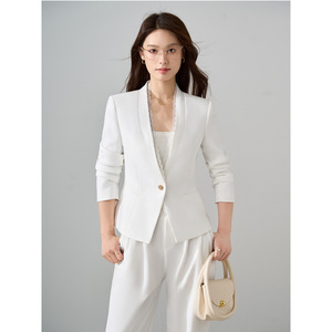 Women's <b>White</b> Blazer <b>Lace</b> Trim Long Sleeve Slim Fit Suit Autumn 2025 Style YY25616 - Product Image 1