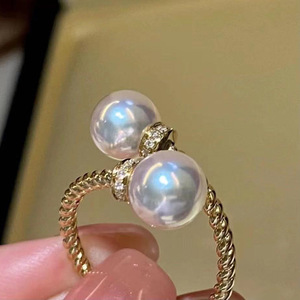 S925 Silver DIY Jewelry Stand with Double <b>Pearl</b> <b>Ring</b> 8-10mm Beads 10469-Accessory Stand for <b>Pearl</b> <b>Rings</b> - Product Image 3