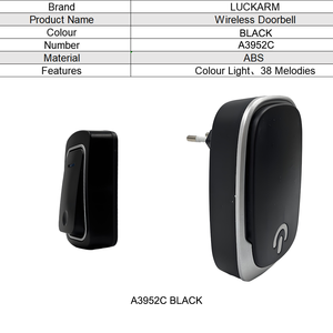 פעמון דלת אלחוטי חכם לבית, טווח 130 מטר, צלצול שחור, עם 38 צלילים - Product Image 3